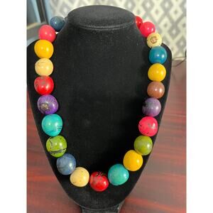 VTG Tagua Nut Beads Multicolor Chunky Graduated Beads Sterling Silver Clasp